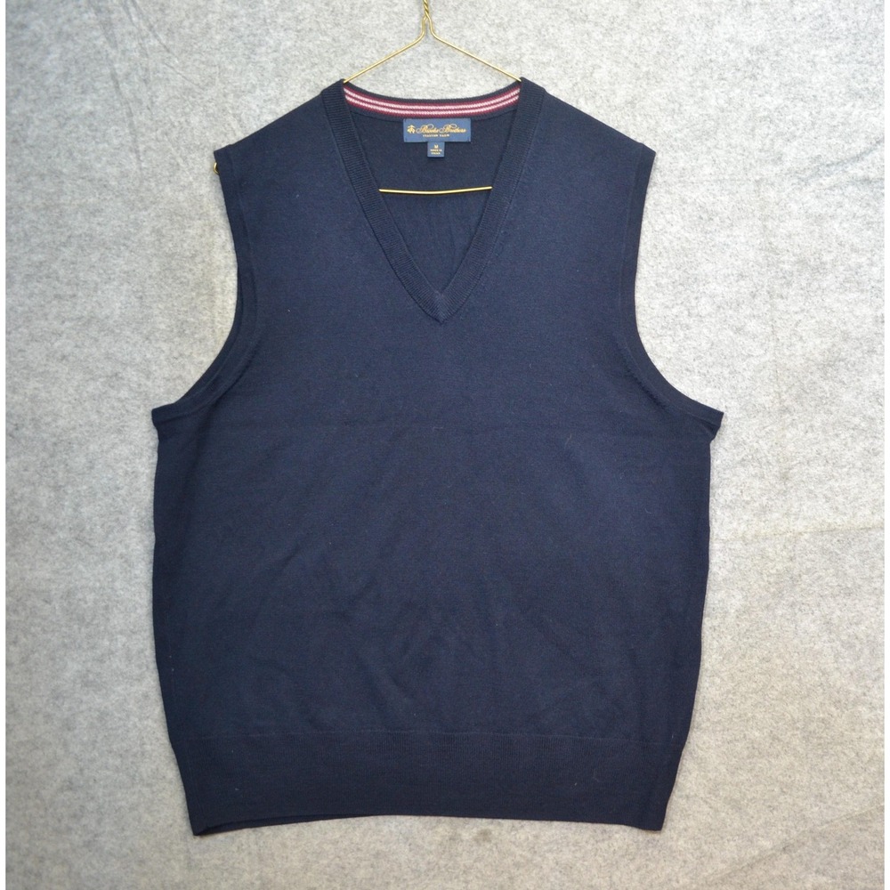 Brooks Brothers Sweater Vest Mens M Blue‎ Merino Wool V Neck Knit Italian Yarn